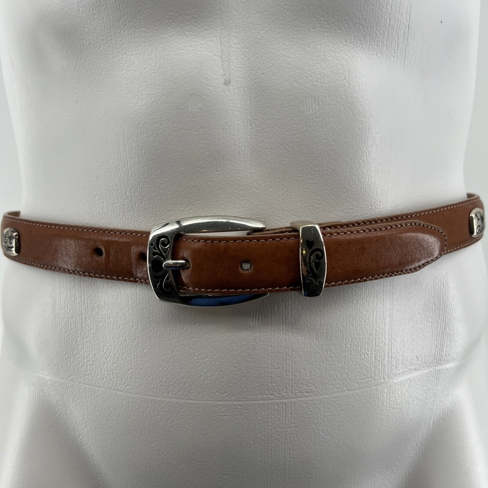 Brighton Ladies Golf Belt Brown Leather & Silvertone Charms‎ Sz ML 32 B30246